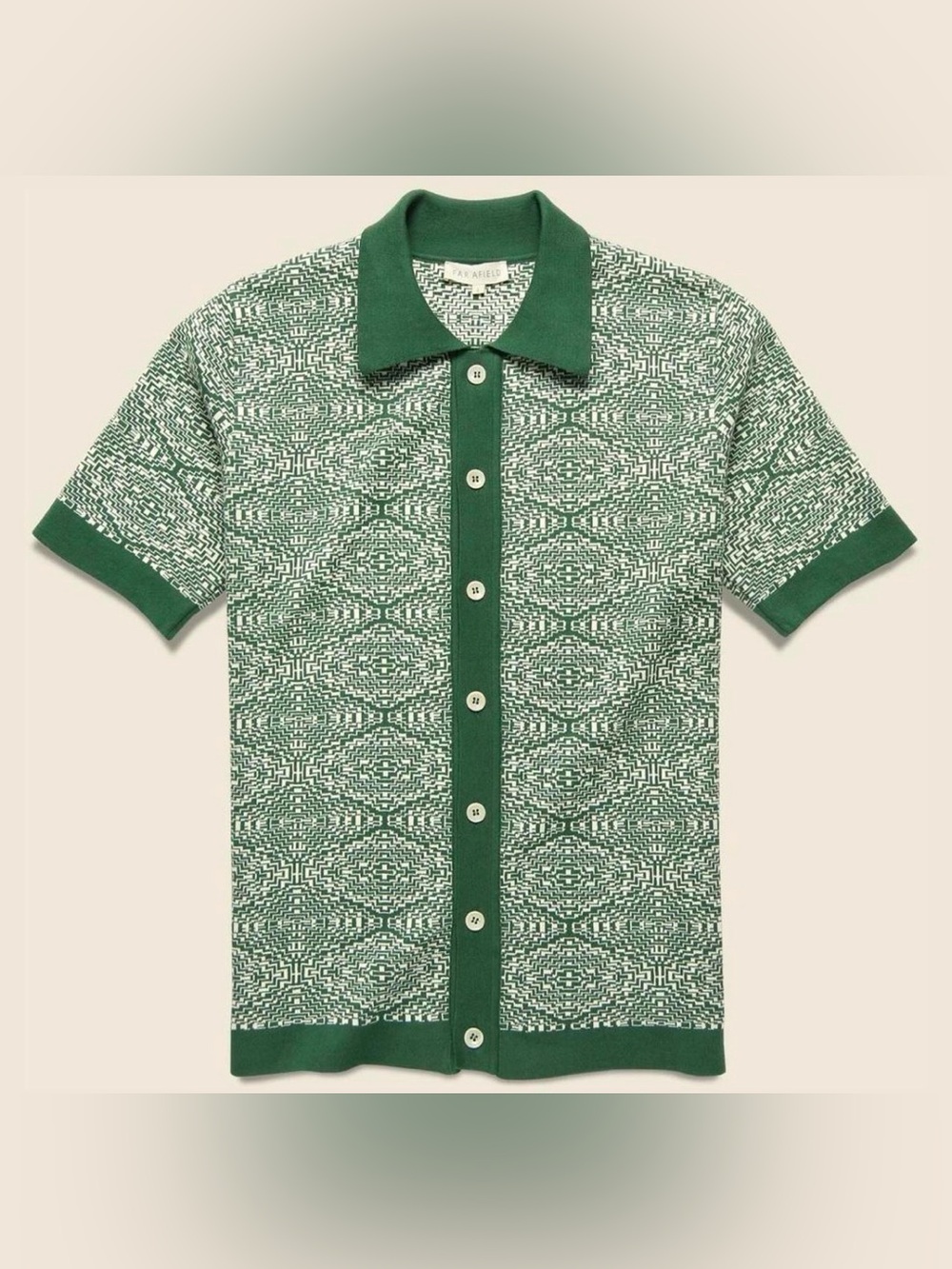 Far Afield Green Patterned Short-Sleeve Button Down Shirt